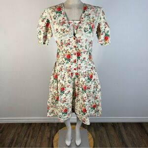 Vintage Jandabar Floral Elegance Midi Hand Made Cotton Autumn 🍂 Dress 4-6